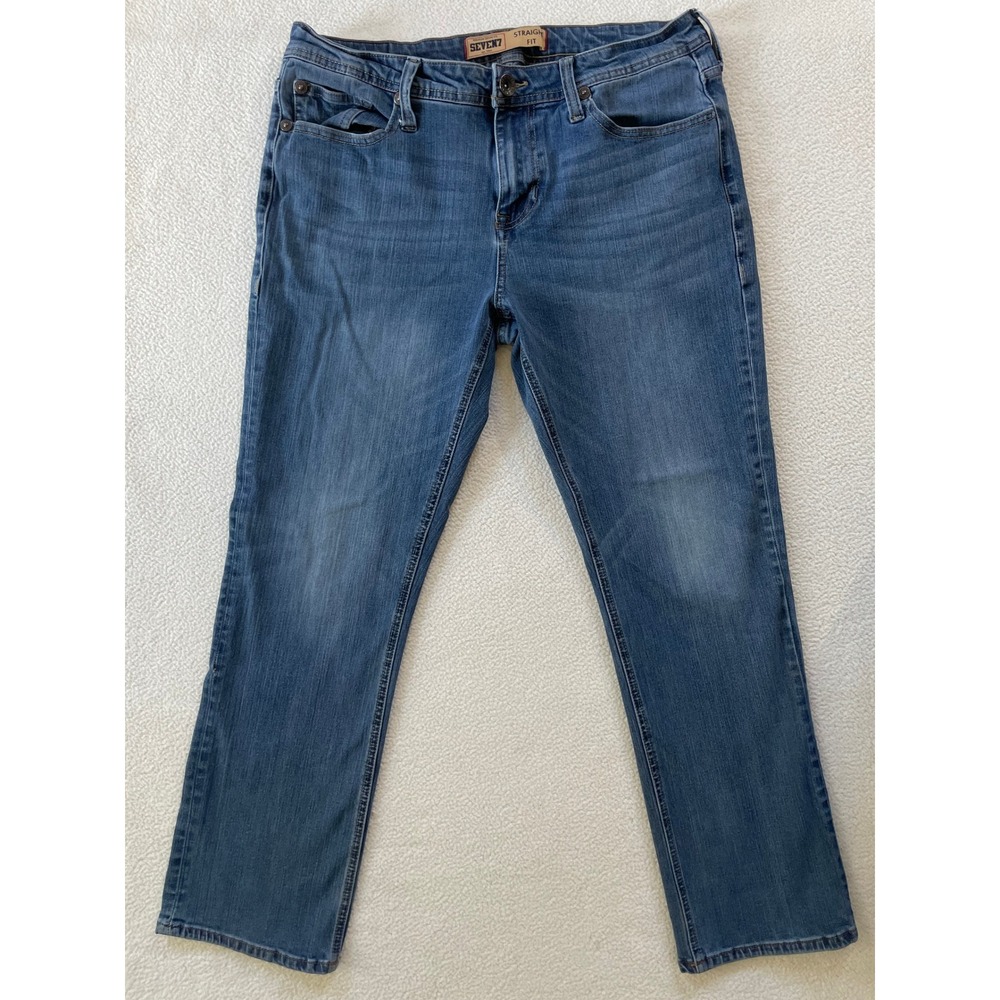 Seven7 Mens 34x30 Straight Fit Jeans Blue Premium Denim Stretch Medium Wash